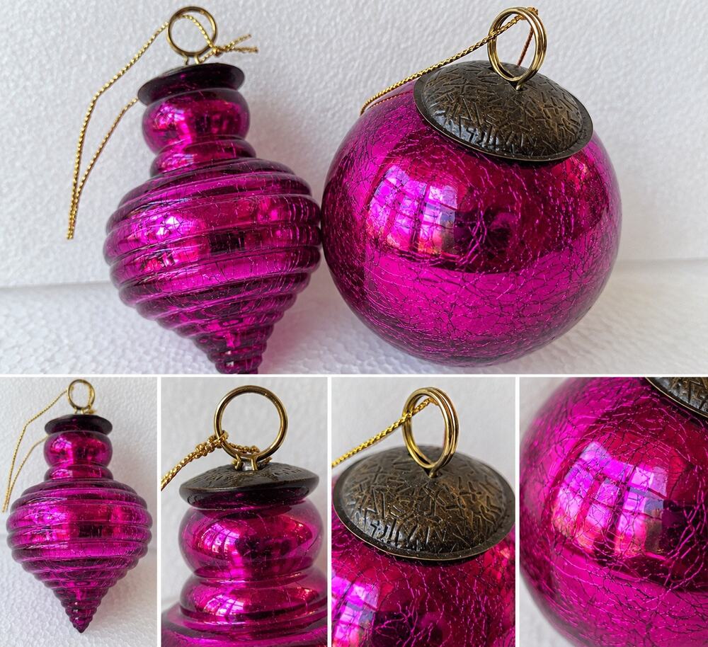 ANTIQUE KUGEL Style CRACKLE Heavy GLASS CHRISTMAS TREE BALL ORNAMENTS SET 2 PPLE